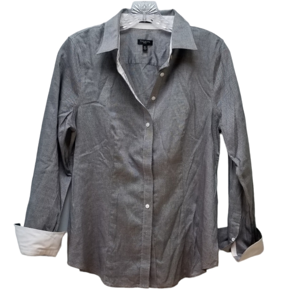 TALBOTS | BLACK &WHITE CHAMBRAY DRESS SHIRT, 10P